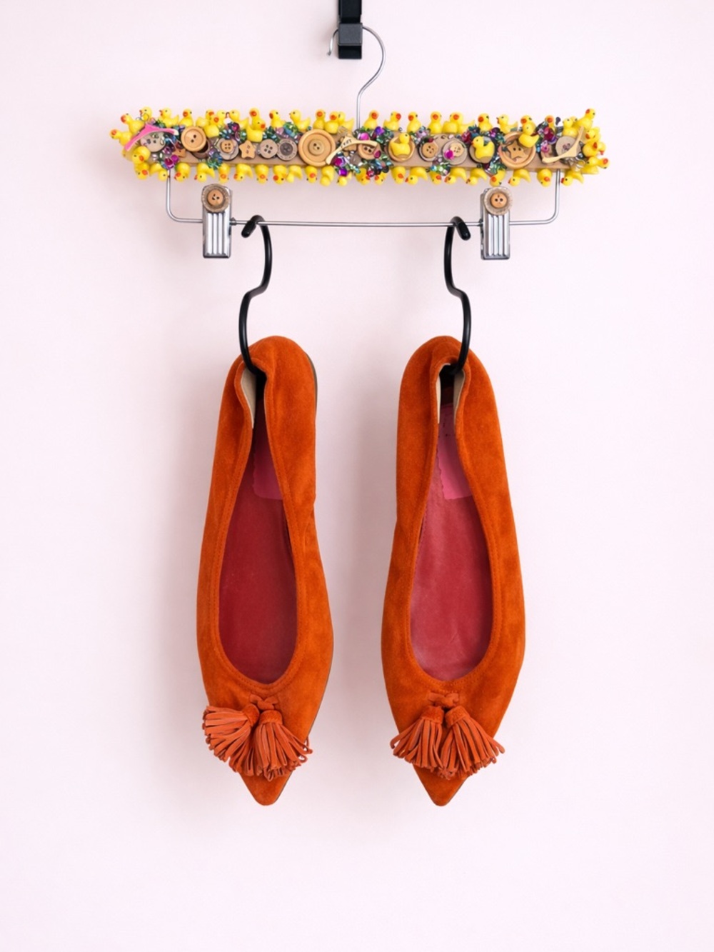 Suede Tassel Pointed Toe Ballet Flats - Orange Size 6